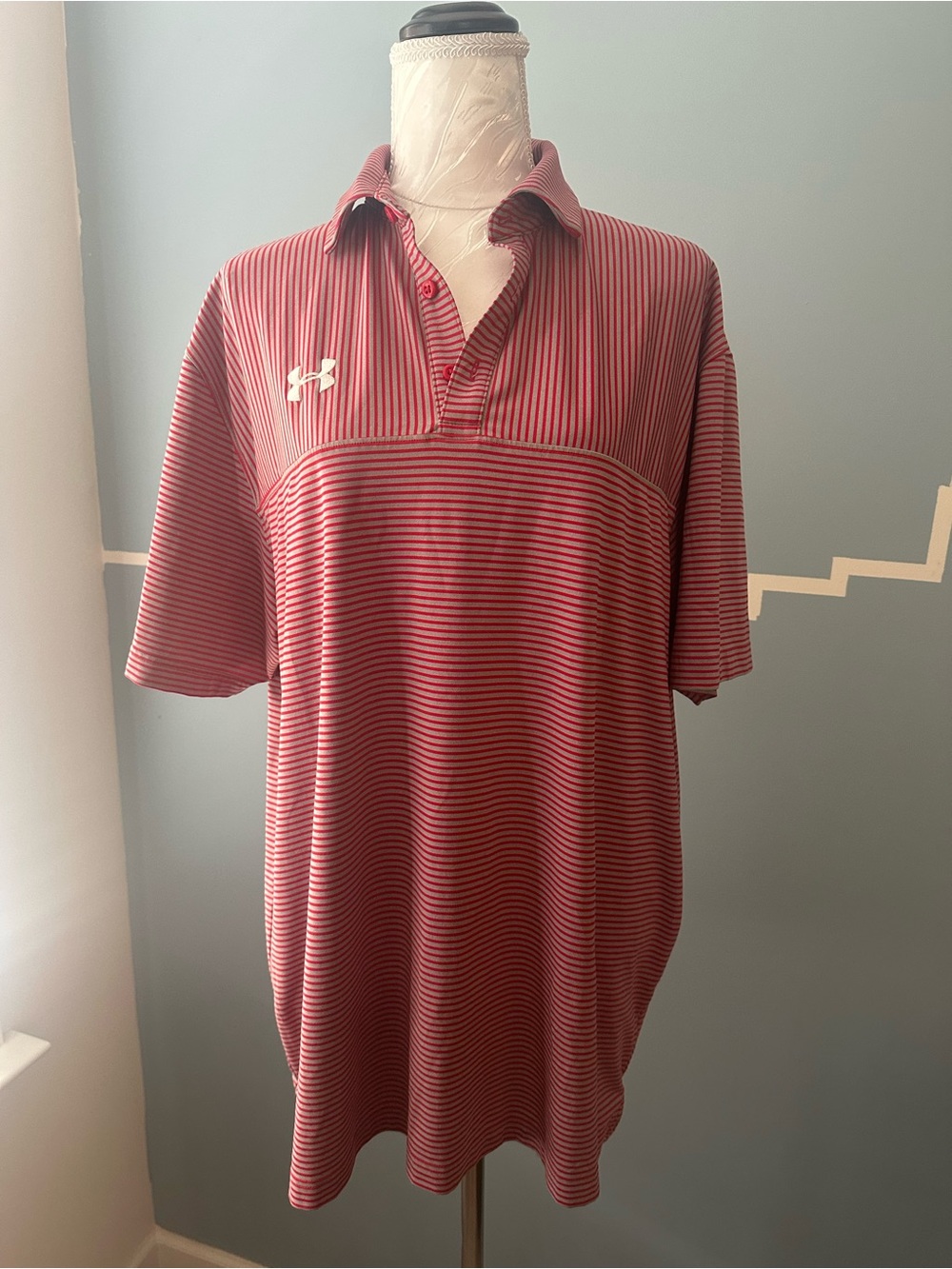 Under Armour Men’s Red and Grey Striped Polo